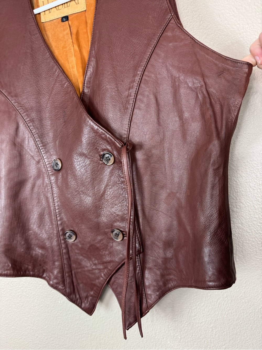 VTG Habitat Western Button Front Buttery Leather Vest Brown G - Picture 5 of 15